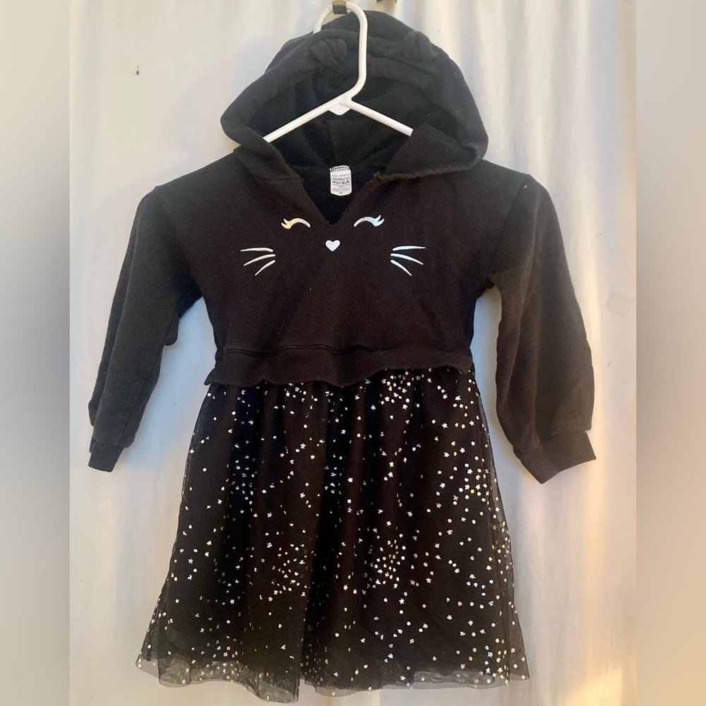 Carter's Black Cat Face Hooded Sparkly Skirt Dress Size 4T